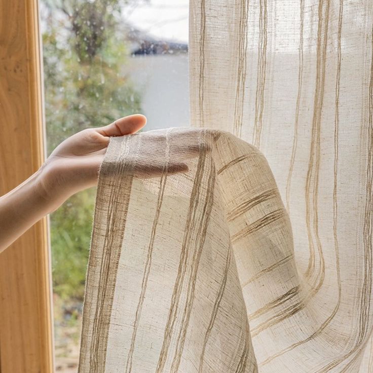 Natural Stripe Sheer Curtain – Elegant and Light Filtering Window Treatment